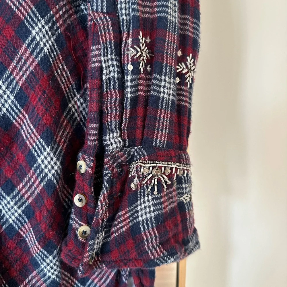 Free People Silver Sequin Plaid Button-Up Shirt - Picture 11 of 11